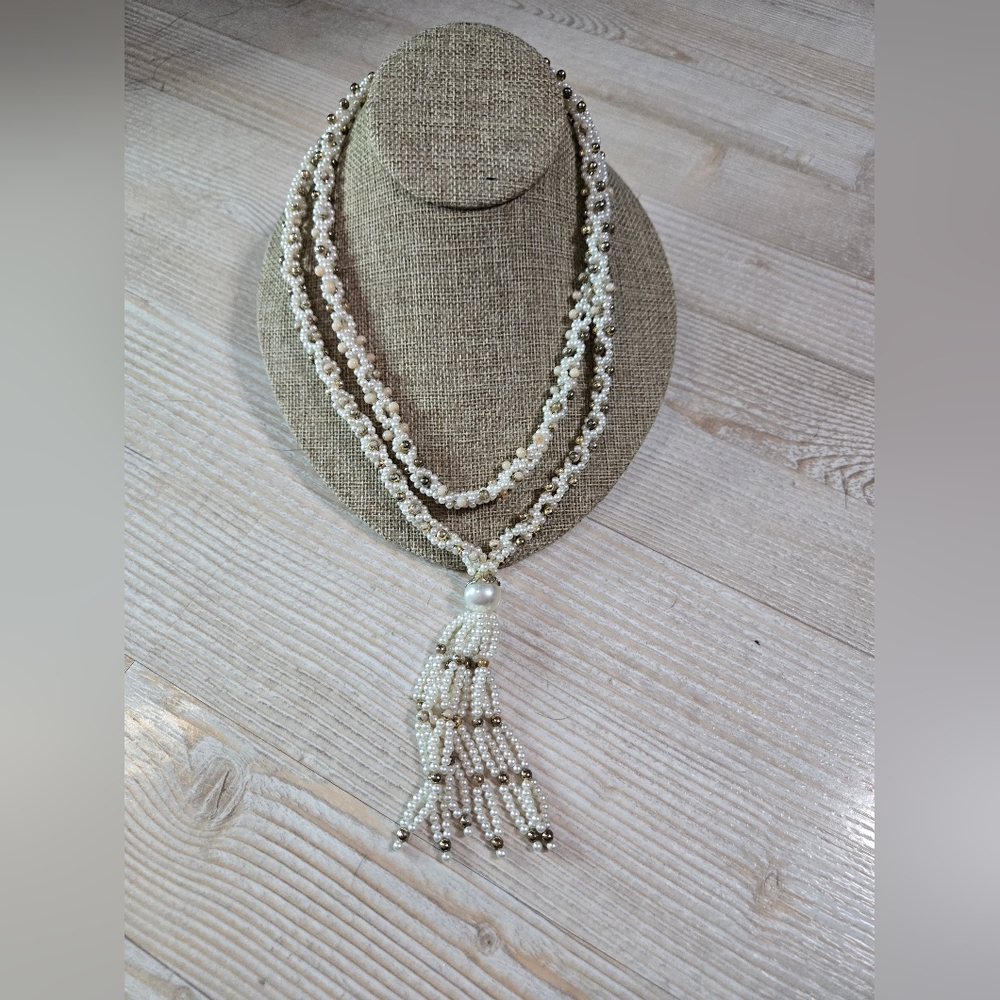 Faux Pearl Tassel Necklace